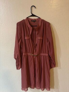 Almost Famous Mauve Long-Sleeve Belted Shirt Dress